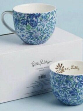 Lilly Pulitzer set of 2 Ceramic Mugs High Maintenance floral Pattern NIB